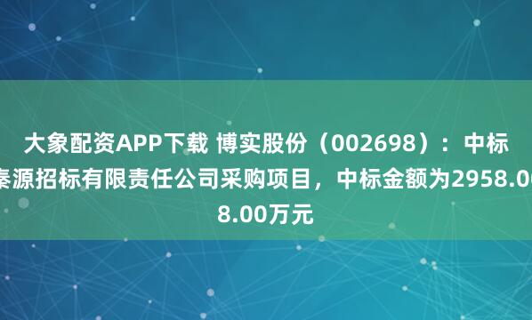 大象配资APP下载 博实股份（002698）：中标陕西秦源招标有限责任公司采购项目，中标金额为2958.00万元