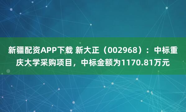 新疆配资APP下载 新大正（002968）：中标重庆大学采购项目，中标金额为1170.81万元